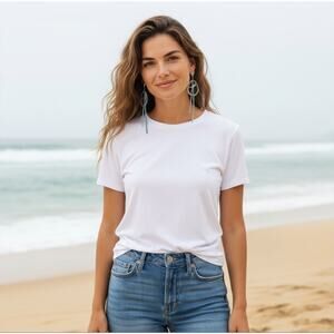 Free People Western Bohemian Beaded Hoops Earrings Silver Blue Retail $48